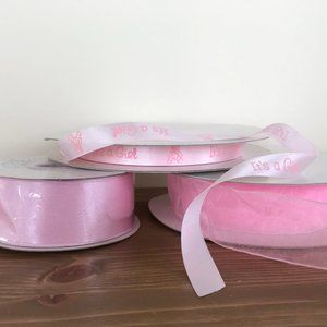 It's a Girl Pink Wreath Craft Ribbon 3 Rolls Sheer & Satin Wire Edge So-Facile